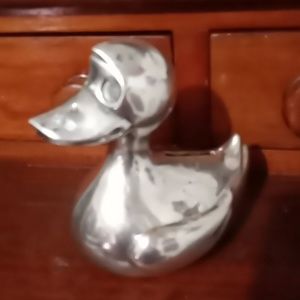 Vintage "Silver plate " Duck  coin bank Made in Denmark. l